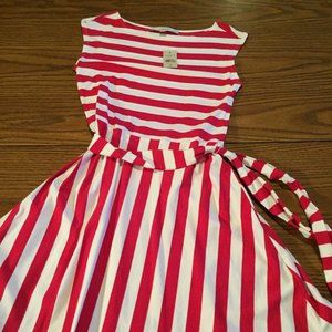 Loft White and Red Striped Mini Dress Women's Size 00P
